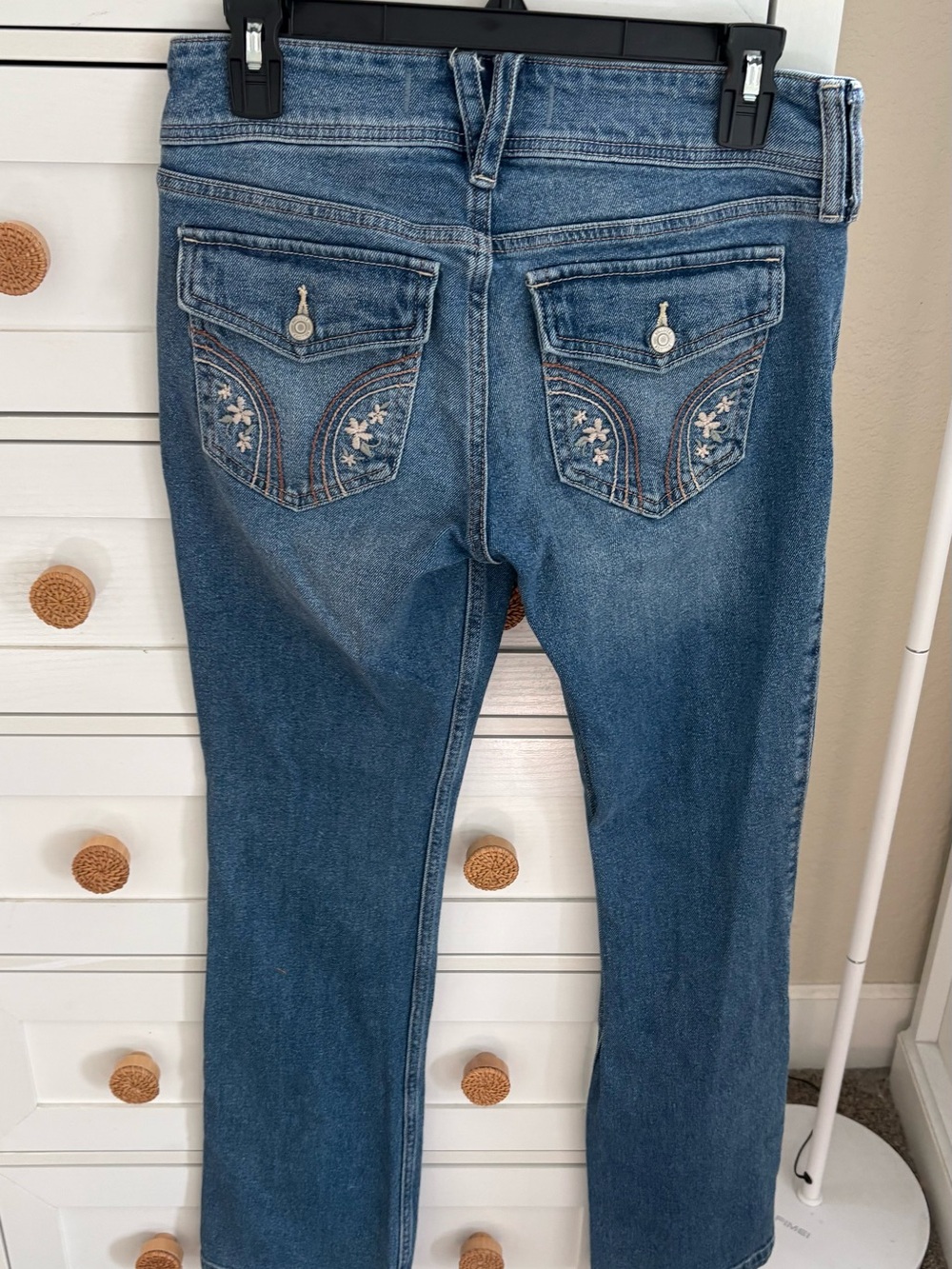 Hollister Blue Straight-Leg Jeans with Floral Embroidered Back Pockets